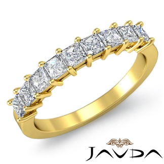 Princess Diamond Shared Prong Half Wedding Band Women's Ring 18k Gold Yellow 0.75Ct