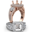 3 Stone Princess Semi Mount Circa Halo Diamond Engagement Ring 18k Rose Gold 1.85Ct - javda.com 