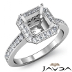 Diamond Engagement Halo Pre-Set Ring Asscher Semi Mount 18k White Gold 0.37Ct - javda.com 