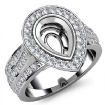 Diamond Engagement Ring Pear Semi Mount 14k White Gold Halo Pave Setting 1.65Ct - javda.com 