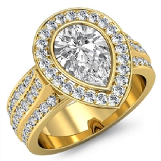 Halo Bezel 3 Row Shank diamond Ring 18k Gold Yellow