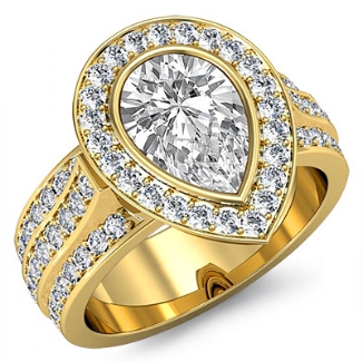 Diamond Engagement Ring Pear Semi Mount Gold Y18k Halo Pave Setting 1.65Ct
