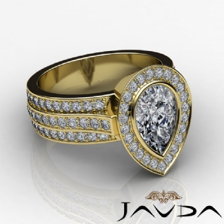 Diamond Engagement Ring Pear Semi Mount Gold Y18k Halo Pave Setting 1.65Ct