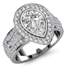 Halo Bezel 3 Row Shank diamond Ring 14k Gold White