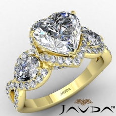 3 Stone Micropave Twist Shank diamond Ring 14k Gold Yellow