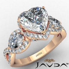 3 Stone Micropave Twist Shank diamond Ring 18k Rose Gold
