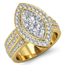 3 Row Shank Bezel Halo diamond Ring 14k Gold Yellow