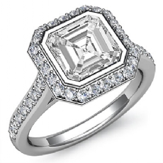 Halo Pave Bezel Sidestone diamond Ring 18k Gold White