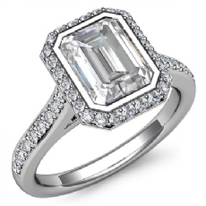 Bezel Halo Sidestone Pave diamond Ring 14k Gold White