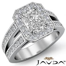 Double Prong Halo Sidestone diamond Ring 14k Gold White