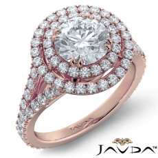 Double Halo French-Set Pave diamond Ring 14k Rose Gold