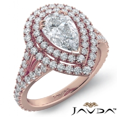 French V Pave Halo Split Shank diamond Ring 18k Rose Gold