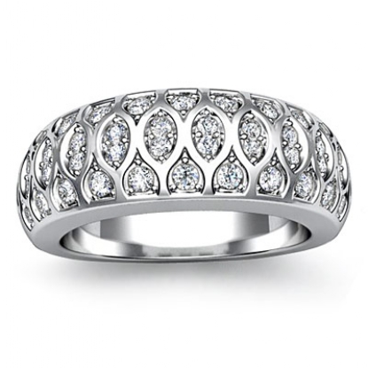Antique Women's Half Wedding Ring Round Pave Diamond Band 14k White ...