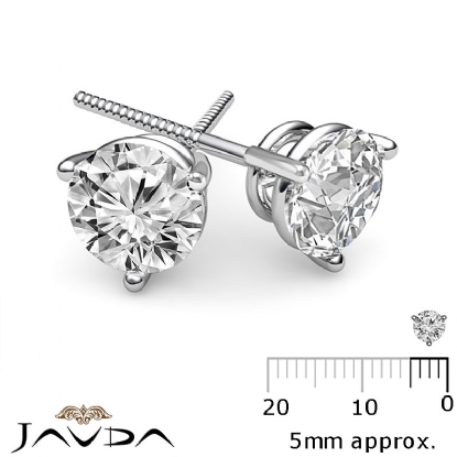 Round Diamond 3 Prong Double Wire Screwback 14k Gold 1Pair Stud Earrings  0.48ctw