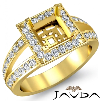 0.55Ct Diamond Engagement Ring Halo Setting 18k Gold Yellow Princess Semi Mount