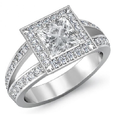 Filigree Split Shank Halo diamond Ring 18k Gold White