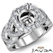 Round Semi Mount Diamond Engagement Ring Halo Pave Setting 14k Gold White 1.28Ct