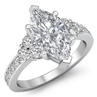 Round Side Diamond Engagement 6 Stone Ring Semi Mount Platinum Setting 0.5Ct