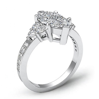 Round Side Diamond Engagement 6 Stone Ring Semi Mount Platinum Setting 0.5Ct