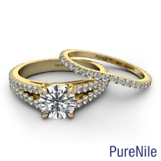French Split Band Bridal Set diamond Ring 18k Gold Yellow