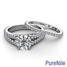 French Split Band Bridal Set diamond Ring 14k Gold White