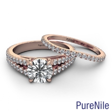French Split Band Bridal Set diamond Ring 14k Rose Gold