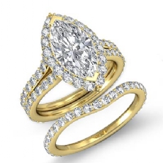 Split Shank Halo Bridal Sets diamond Ring 18k Gold Yellow