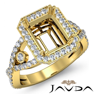 1.5Ct Diamond Engagement Ring Emerald Semi Mount 18k Gold Yellow Halo Setting