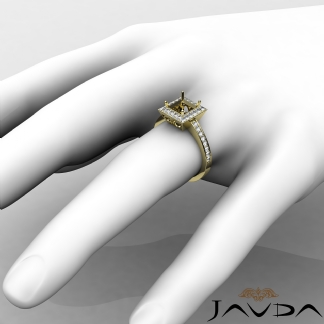 Diamond Engagement Ring Halo Pave Setting Princess Semi Mount 14k Gold Yellow 0.38Ct