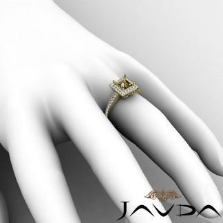 Diamond Engagement Ring Halo Pave Setting Princess Semi Mount 14k Gold Yellow 0.38Ct