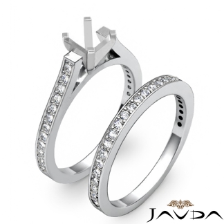 0.57Ct Pave Princess Diamond Engagement Bridal Ring Set 18k Gold White Semi Mount
