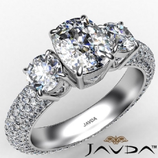 Micropave Shank Three Stone diamond Ring 18k Gold White