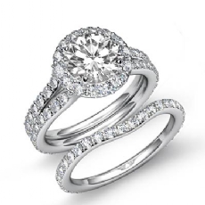 Split Shank Halo Bridal Pave diamond Ring 14k Gold White