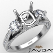Three Stone Cushion Diamond Engagement Ring Set Platinum 950 Semi Mount 1.2Ct - javda.com 