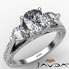 Three Stone Bridge Accent diamond Ring Platinum 950