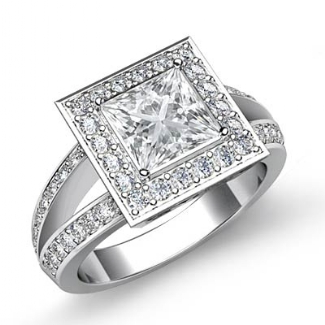 0.6Ct Diamond Engagement Ring Princess Semi Mount Platinum Halo Setting