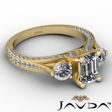 Trellis Style Three Stone diamond Ring 14k Gold Yellow