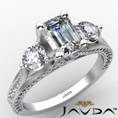 Trellis Style Three Stone diamond Ring 14k Gold White