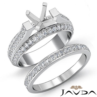 1.9Ct Diamond Engagement Pave Ring Round Bridal Sets 18k Gold White Semi Mount