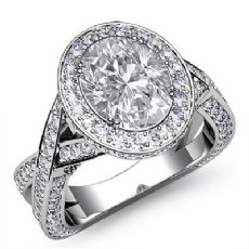 Cross Shank Crown Halo Basket diamond Ring 14k Gold White