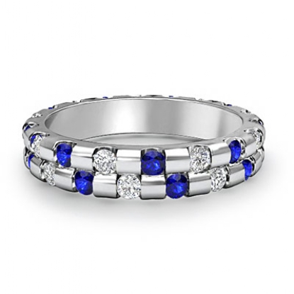 Sapphire Diamond Bezel Set Eternity Womens Wedding Band Ring 14k White ...