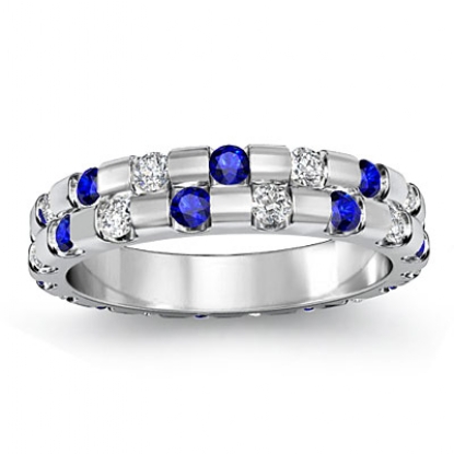 Sapphire Diamond Bezel Set Eternity Womens Wedding Band Ring 14k White ...