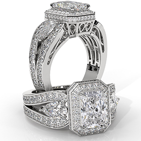 Three Stone Halo diamond Ring Platinum 950