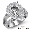 Diamond Engagement Platinum 950 Halo Pave Setting Pear Semi Mount Ring 0.65Ct - javda.com 