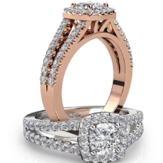 French Pave Halo Split Shank diamond Ring 18k Rose Gold