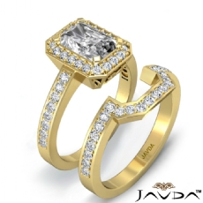 Filigree Halo Pave Bridal Set diamond  14k Gold Yellow