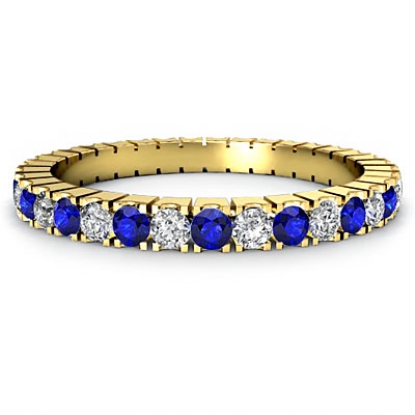 Sapphire Diamond Italian Prong Set Eternity Women's Band 14k Gold Ring ...