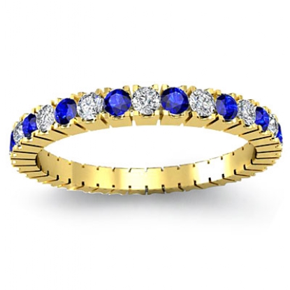 Sapphire Diamond Italian Prong Set Eternity Women's Band 14k Gold Ring ...