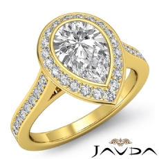 Halo Pave Bezel Set Cathedral diamond Ring 14k Gold Yellow