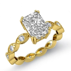 Milgrain Edge Eternity Prong diamond Ring 18k Gold Yellow